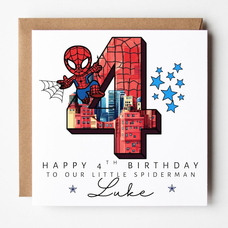 Personalized Spider Hero 4th Birthday Card – Superhero Theme Bild 2
