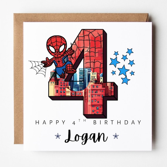 Personalized Spider Hero 4th Birthday Card – Superhero Theme