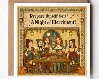 Medieval Tavern Birthday Card Funny Fantasy Women Friends Night Out DnD Party Greeting Renaissance Fair Humor Slay Birthday Card