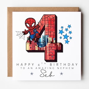 Personalized Spider Hero 4th Birthday Card – Superhero Theme Bild 3