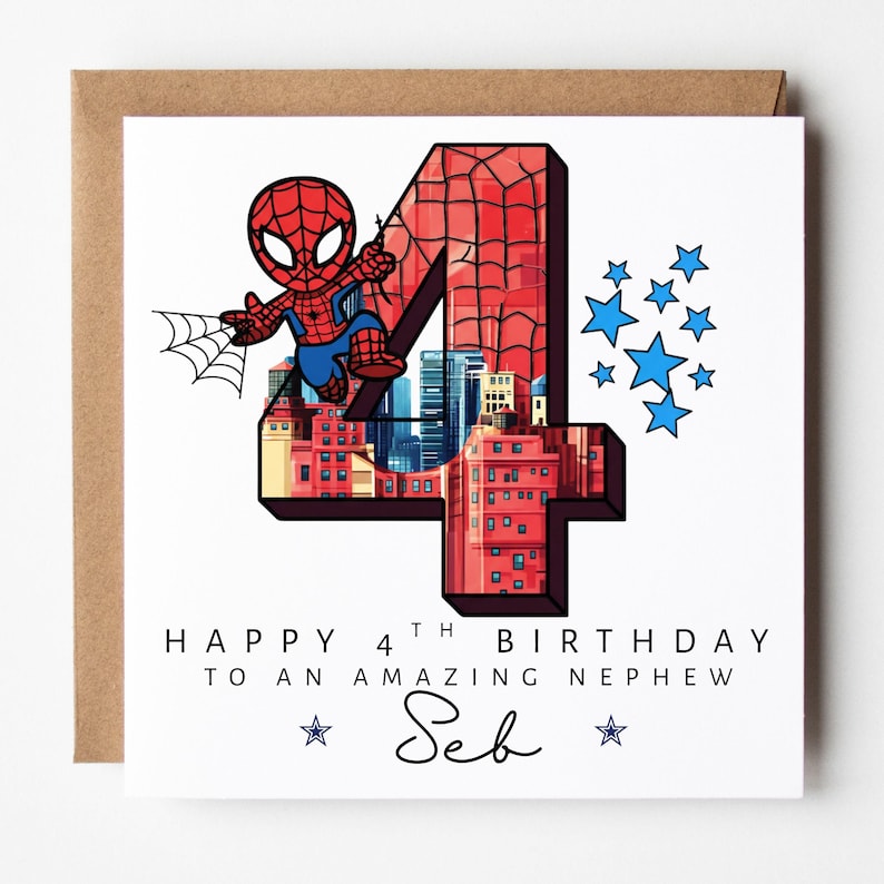 Personalized Spider Hero 4th Birthday Card – Superhero Theme Bild 3