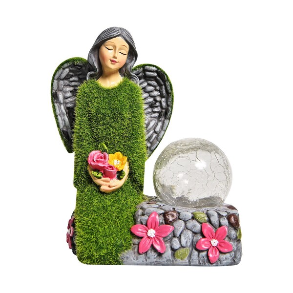 Flocked Solar Garden Statues and Sculptures Outdoor Decor,Garden Figurines with Solar Powered Lights for Patio,Lawn,6.1x3.7x7.1 Inch