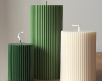 Ribbed Pillar Candle, Thick Column Candle Set, Decorative Pillar Candles, Elegant Wedding Decor, Spring Home Decor