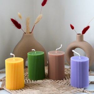 Small Ribbed Thick Candle | Short Pillar candle |Home Decor candle | Small Ribbed Pillar Candle |Column ribbed candle | Wedding gift