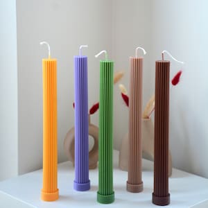 Flat bottom Taper Ribbed Candles | Tall Ribbed Pillar Candle | Greek Column | Table Candle | Dinner Candle | Decorative Candle | Elegant