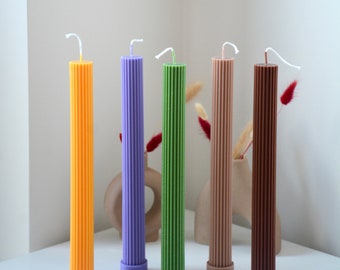 Flat bottom Taper Ribbed Candles | Tall Ribbed Pillar Candle | Greek Column | Table Candle | Dinner Candle | Decorative Candle | Elegant