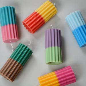 Colourful Ribbed Candle / Aesthetic Home Decor Candle / Soy Wax Candle / Pastel Decor / Funky Colourful Candle / Two toned pillar candles