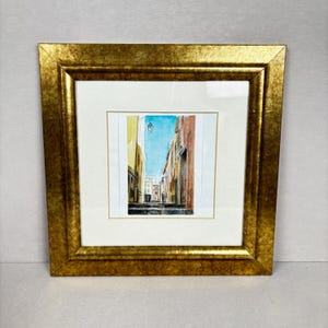 Framed Watercolour – Mediterranean Street Scene Gilt Frame