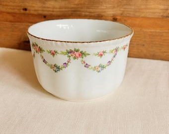 Vintage English Bone China Bowl with Floral Garland and Gold Trim