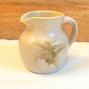 Vintage Studio Pottery Mini Creamer Jug – Handmade Stoneware Pitcher with Hand Painted Floral Brushwork