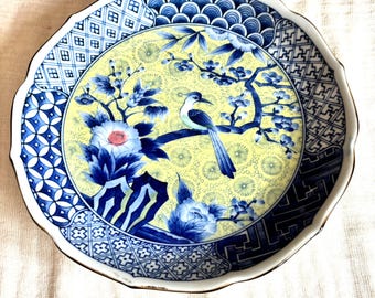 Vintage Japanese Arita Porcelain Plate with Bird & Floral Design