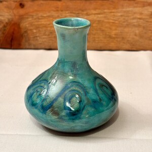 Vintage Barton Vase: Handcrafted Teal Glaze Swirl Pottery