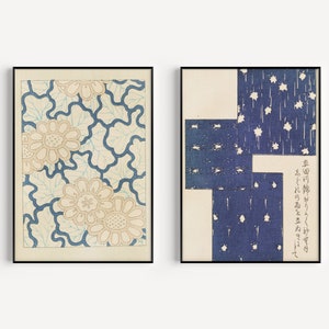 Set of 2 Japanese art prints for digital download, printable wall art Japanese artwork landscape and botanical wall art for home decor