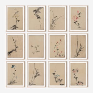 Lot de 12 estampes d'art vintage floral japonais pour téléchargement numérique, impression d'art mural fleurs japonaises téléchargement immédiat, art botanique antique