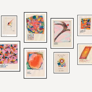 8 digital download abstract art prints, gallery wall set, exhibition wall art, printable gallery set prints, eclectic art print gallery