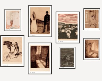 Edvard Munch set of 8 gallery wall set prints, vintage gallery wall digital download, famous artist gallery wall prints, wall prints bundle