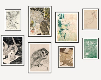 Set of 8 Theo Van Hoytema prints digital download, vintage gallery wall art set, printable art set, eclectic gallery set, vintage botanical