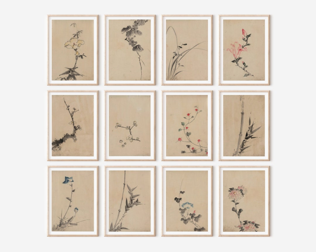 Set of 12 Japanese Floral Vintage Art Prints for Digital Download
