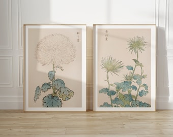 Set of 2 Japanese floral vintage art prints for digital download, Japanese flower wall art prints instant download, Japanese artwork prints