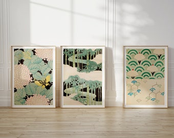 Botanische kunstafdrukken Set van 3: Shin Bijutsukai-muurkunst (digitale download)