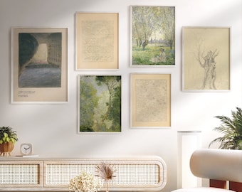 French Country Gallery Wall Art Prints: Vintage Landscape & Botanical Set (Digital Download)