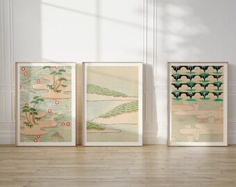 Set van 3 Japanse botanische kunstafdrukken - Shin Bijutsukai (digitale download)