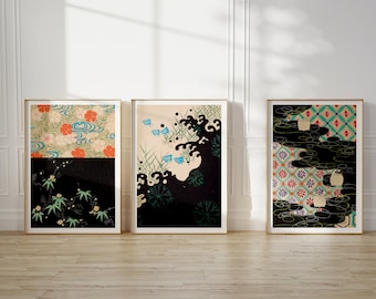 Set van 3 Japanse botanische kunstafdrukken (digitale download)