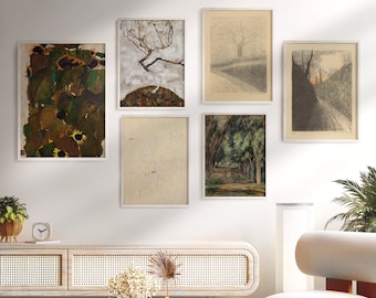 French Country Gallery Wall Art Prints: Vintage Landscape & Botanical Set (Digital Download)