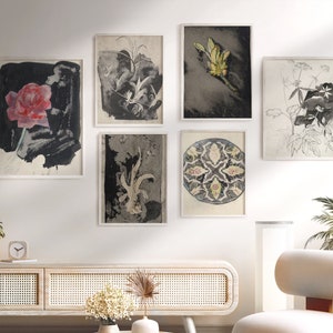 Set of 6 art prints, French country gallery wall set, vintage gallery art prints, landscape prints, botanical wall art, eclectic gallery art