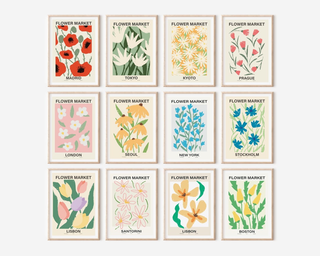 Set of 12 Flower Market Art Prints Digital Download, Flower Market ...