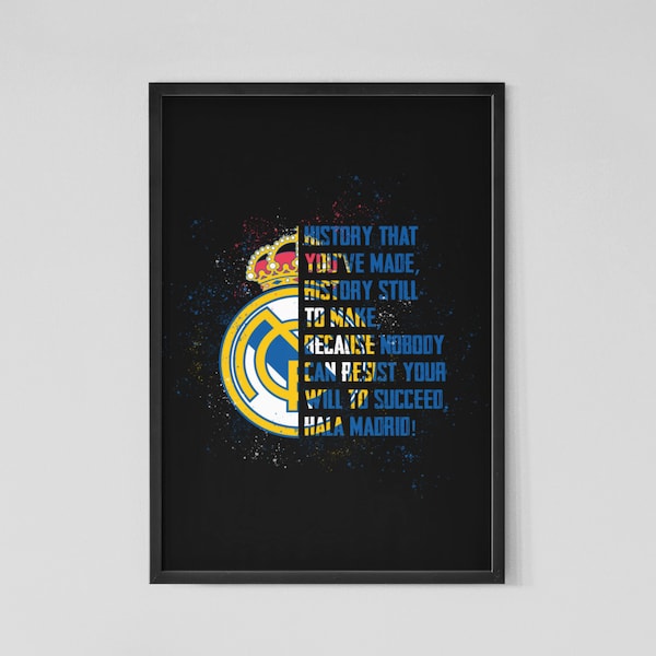 Real Madrid CF Emblem and Chant Fine Art Print – Poster/Wall Art, Football Gift, Bedroom/Home Office Decor