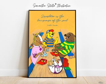 Children's Illustration, Art Print, Cartoon Poster, Home Decor, Wall Art Print, Kids room Wall Art, Quotes, Animal Cartoon