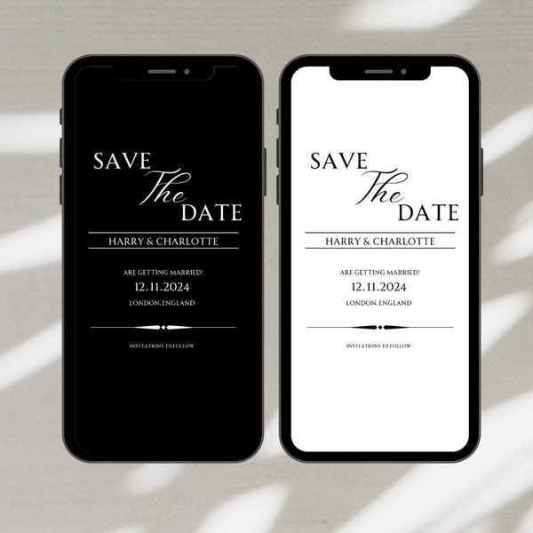 Elegantly Minimal Save The Date E-Invite Template, Electronic Save The Date, Digital Invite, Instant Download