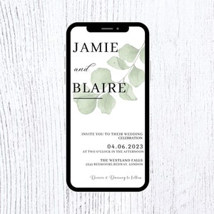 Eucalyptus Wedding Digital Invite, Evite, Wedding Invite, Eco-Friendly, Digital Invite, Electronic Invite, Whatsapp, Simple, Elgant, Classic