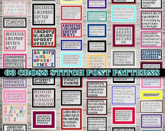 63 Cross Stitch Font Patterns Bundle – Alphabet Set, Fancy, Cursive, Bold, Holiday, Floral, Shadow Fonts, Multiple Sizes