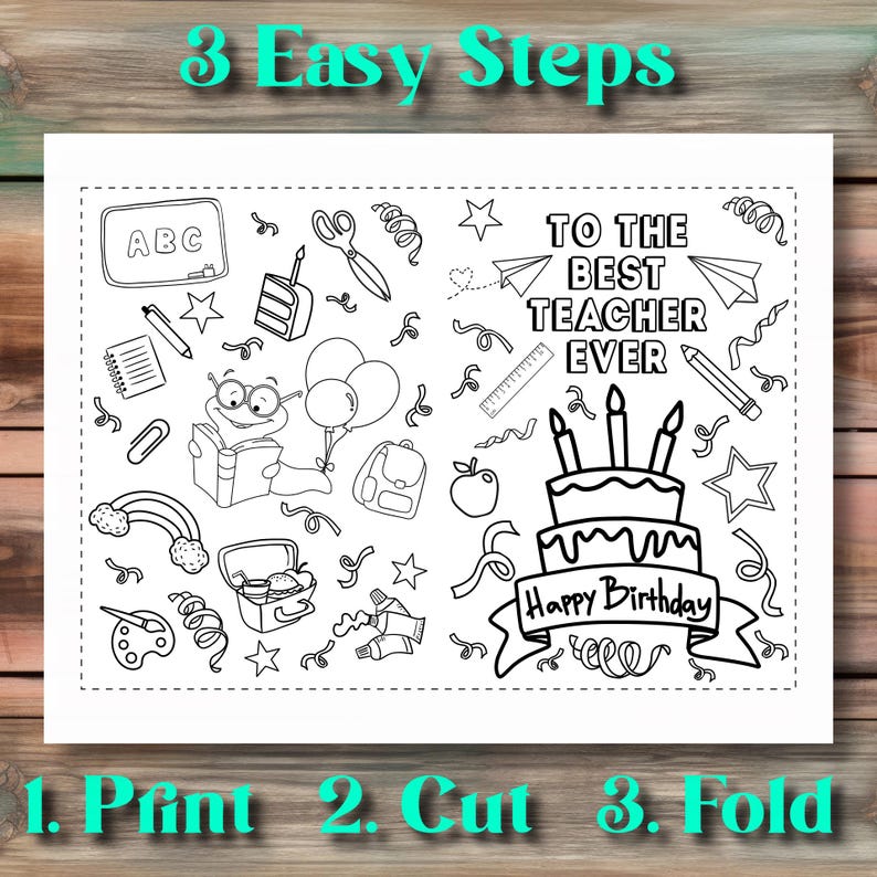 Printable Teacher Birthday Card: Colorable Doodles (PDF Download 5x7in ...