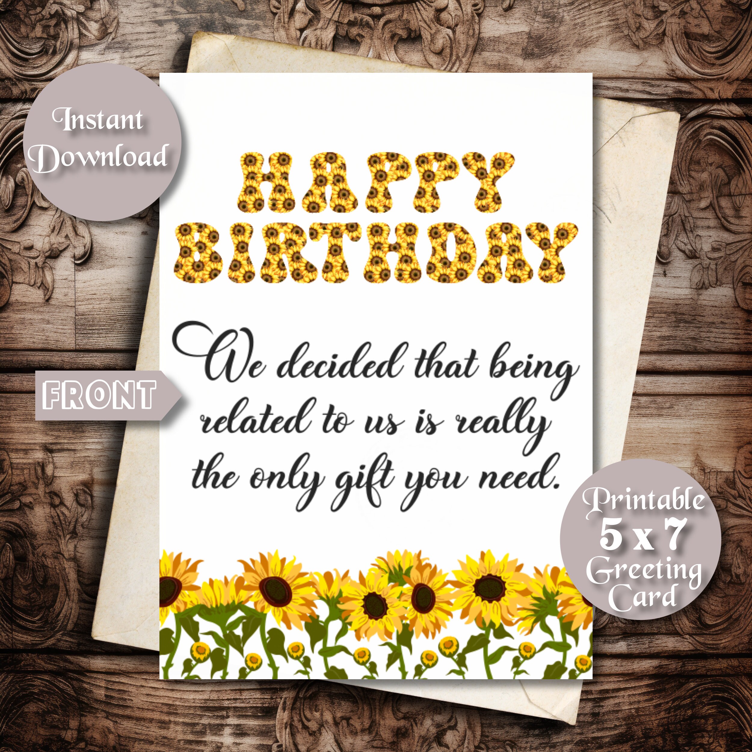 Sunflower Font Happy Birthday Printable Card, Funny Birthday Card, for ...