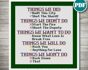 Funny Song Lyrics Cross Stitch Pattern | Things We Did & Didn't Do | Music Lover Quote PDF