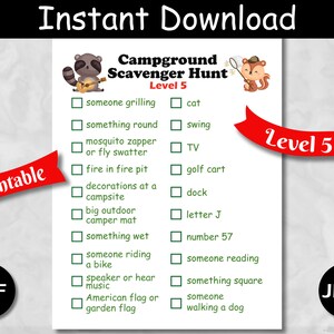 Camping Scavenger Hunt Printable for Adults Teens and Kids - Etsy