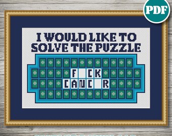 Funny "Fuck Cancer" Cross Stitch Pattern: Wheel of Fortune Design (PDF Pattern)
