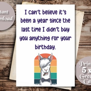 Funny Printable Birthday Card for Family and Friends, Cool Llama, Digital Download, PDF, PNG, JPEG