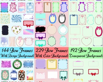 Bow PNG Frames Mega Bundle – 565 Digital Frames with Patterned, Solid, and Transparent Backgrounds | Scrapbooking, Stickers & Sublimation