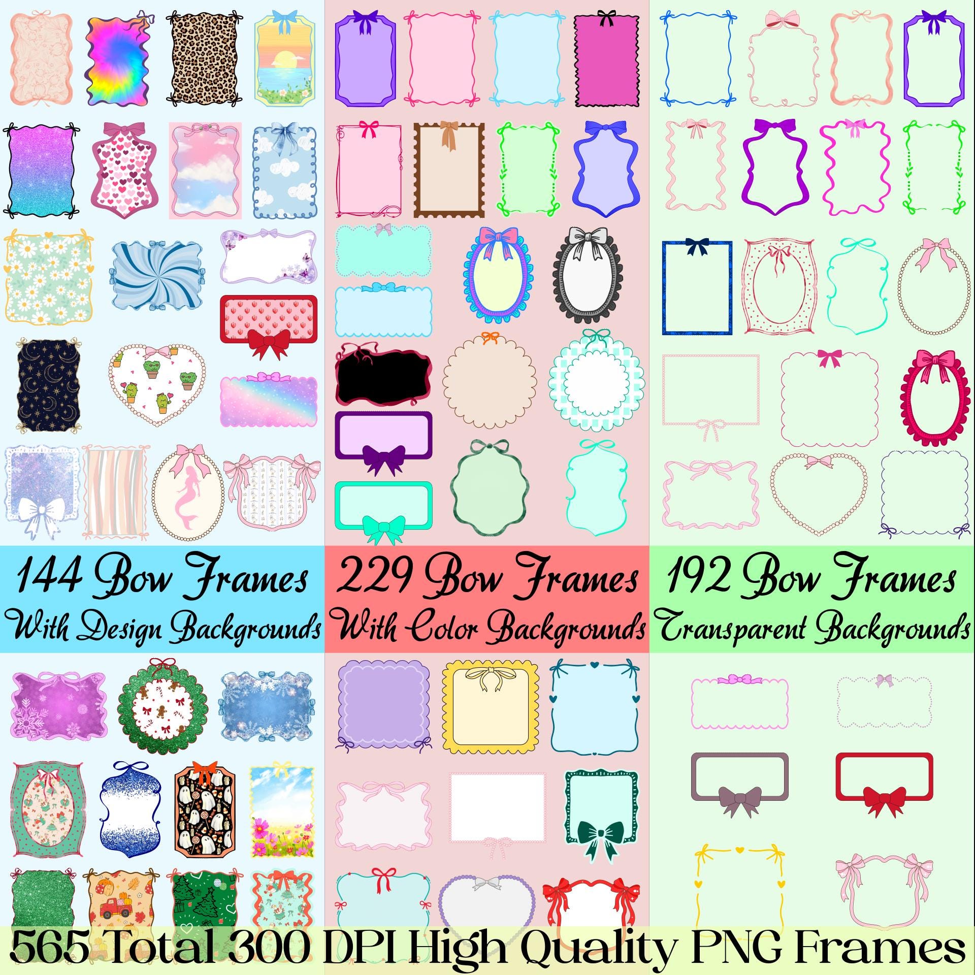 Bow PNG Frames Mega Bundle – 565 Digital Frames With Patterned, Solid ...