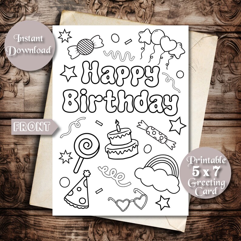 Happy Birthday Printable Colorable Card, Ready to Color, Easy to Color ...