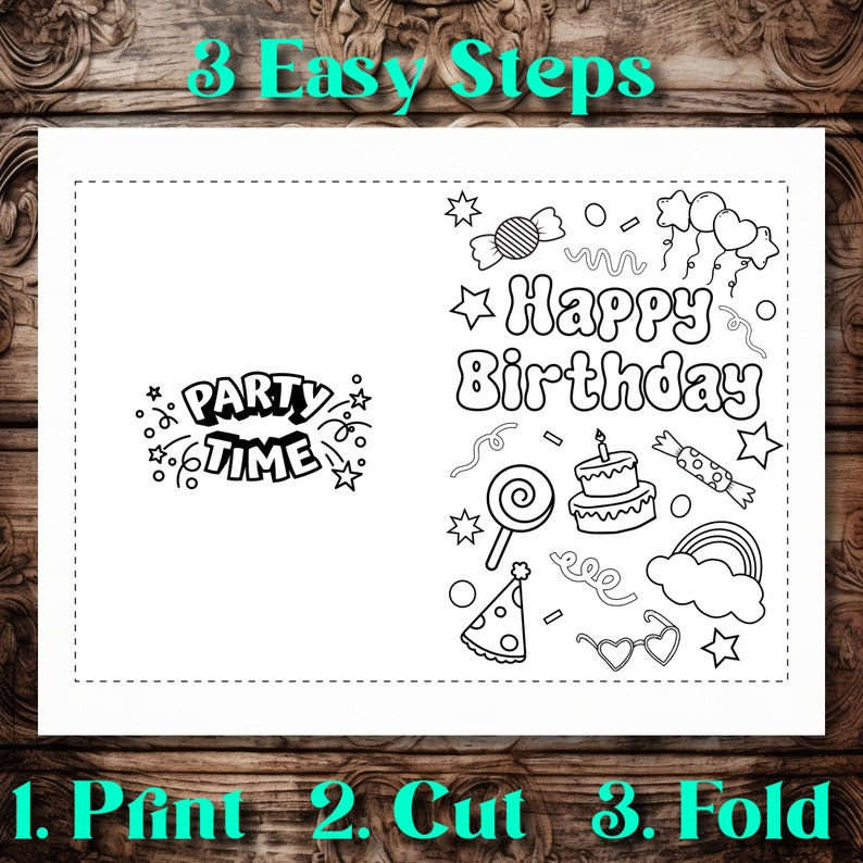 Happy Birthday Printable Colorable Card, Ready to Color, Easy to Color ...