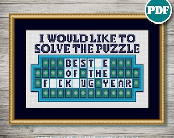 Bestie of the Fucking Year Cross Stitch Pattern PDF – Funny Wheel of Fortune Puzzle | Beginner Best Friend Gift Cross Stitch