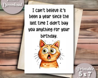 Funny Birthday Card: Surprised Orange Cat Printable (PDF Download 5x7in)
