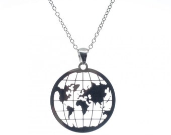 Silver Globe Pendant , World map necklace , Earth Pendant Charm , Silver 925