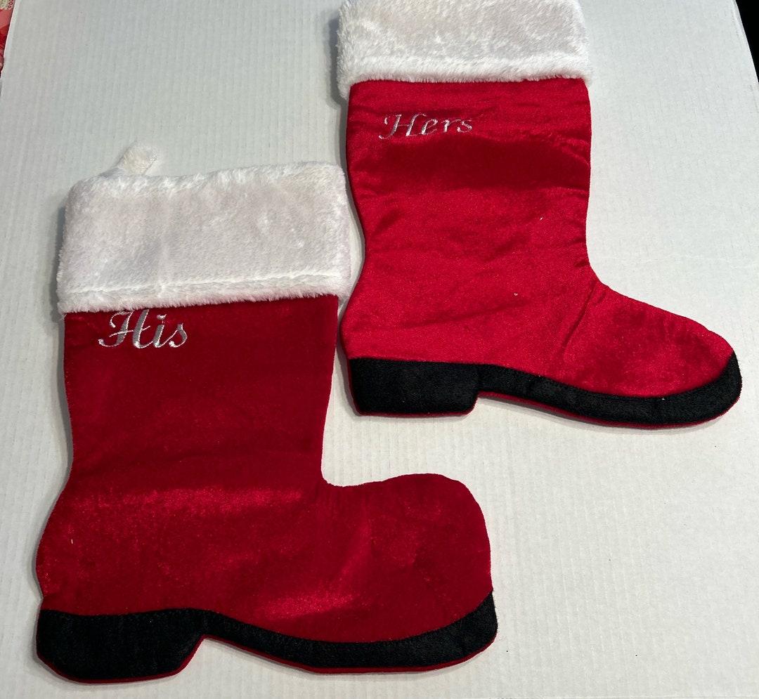 His and Hers Boot Stockings Set of 2 Christmas Stocking Heavy Etsy