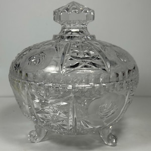 Vintage Cut Crystal Etched Rose Candy Dish bowl Pinwheel Footed 6.25” T  5.5” W 3” D Beautiful!!
